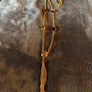 Vintage-Inspired Gold and Red Gemstone Necklace